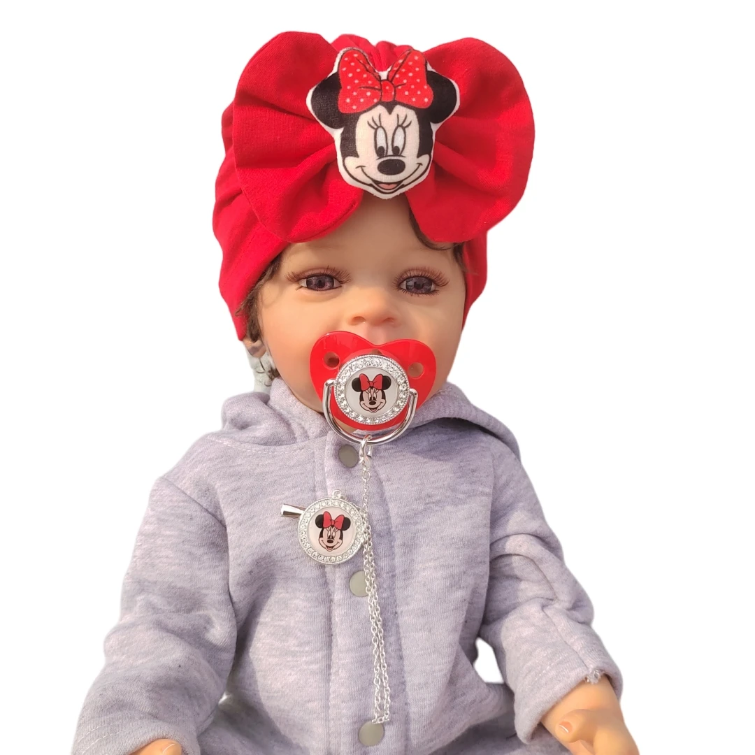 2023Red shiny baby silicone pacifier Weaning Comfort Nipple Soothing Silver chain pacifier clip Baby cartoon 3D printed hat gift