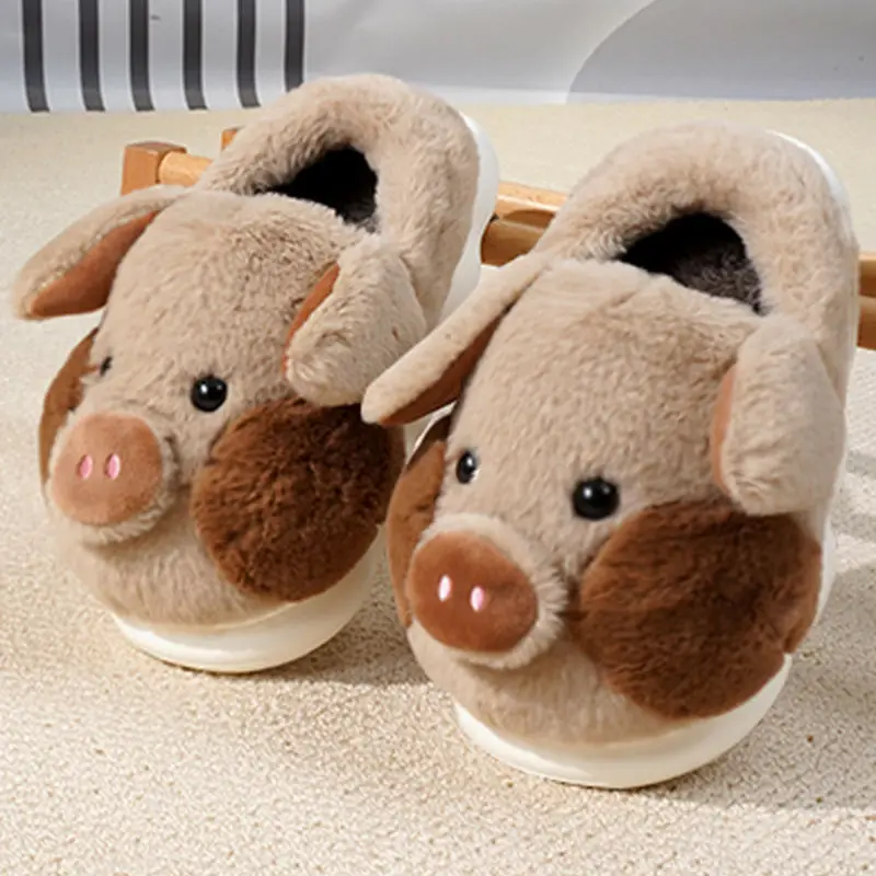 

Pink piglet slippers fuzzy home shoes woman kawaii animal furry slides women's puffy piggies slippers house mules plush booties