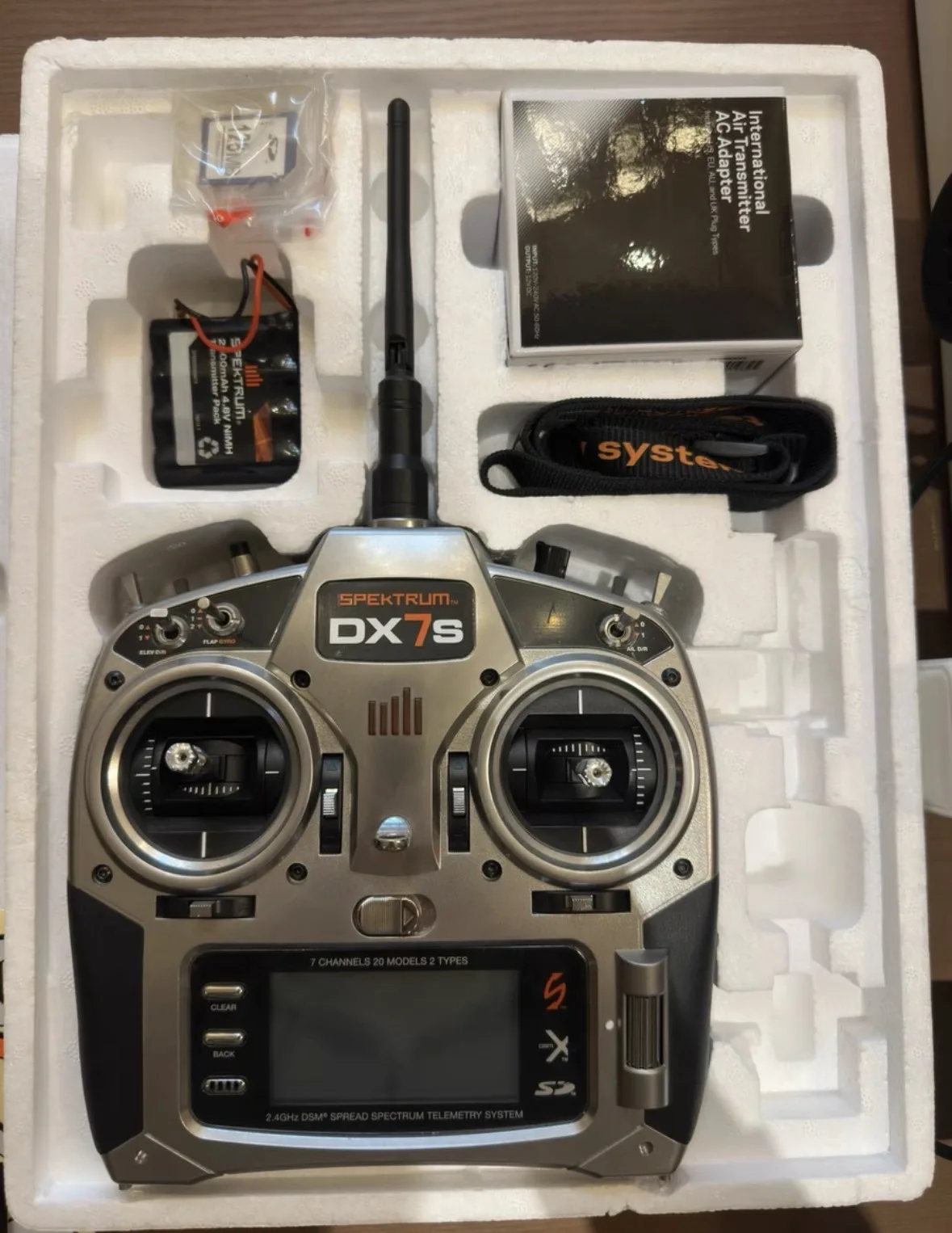 90% New Spektrum DX7s 7CH 2.4G DSM2 RC Transmitter with Cell   adapter SD Card, For Fixed Wing & Helicopter, No Receiver