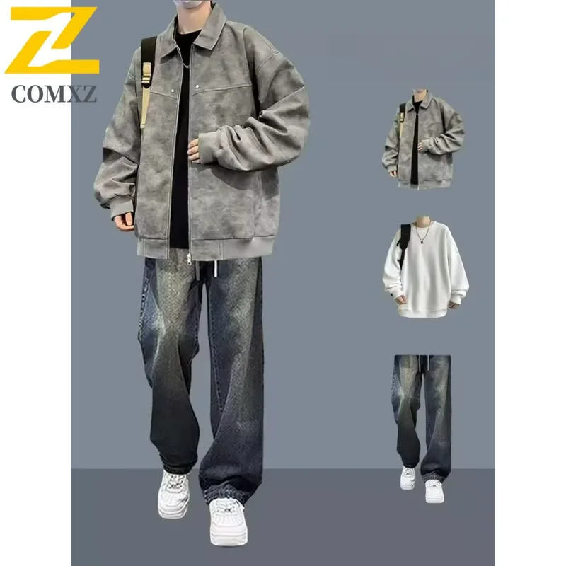 

COMXZ Высококачественная мужская куртка из искусственной кожи для пешего туризма, путешествий, пальто на молнии, модная ветрозащитная осенняя одежда с воротником-стойкой