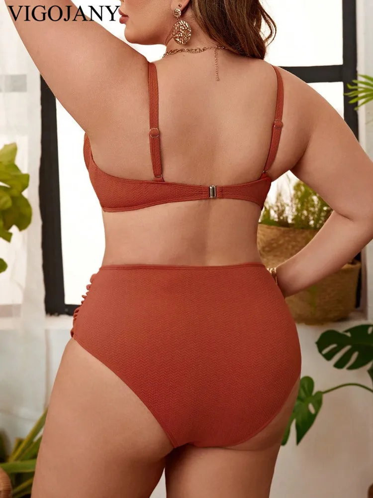 VigoJany 2025 Sexy Solid 2 Piece Plus Size Bikini Set Women Strapped Push Up Large Big Swimsuit High Waist Chubby Strój kąpielowy