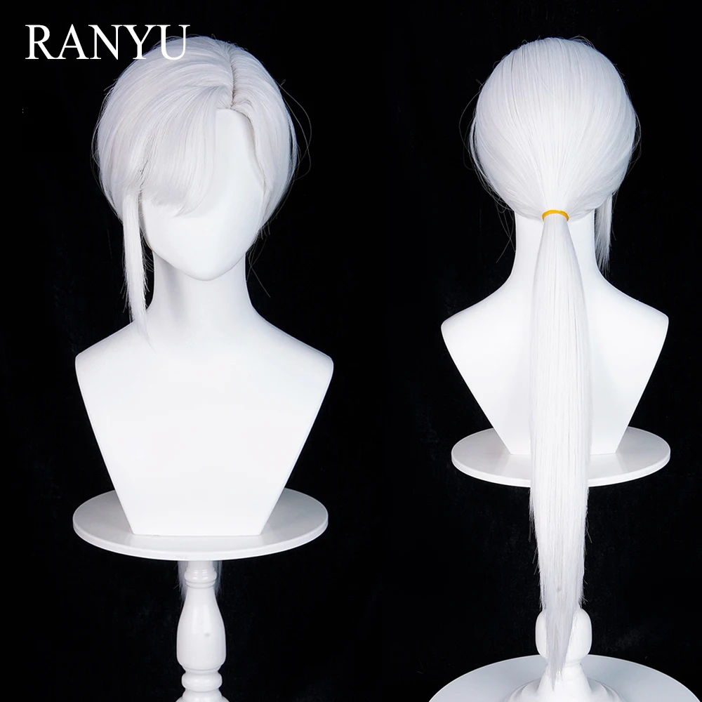White Long Straight Anime Game Cosplay Synthetic Ponytail Wigs Middle Part Fluffy Heat Resistant Wig for Daily Party
