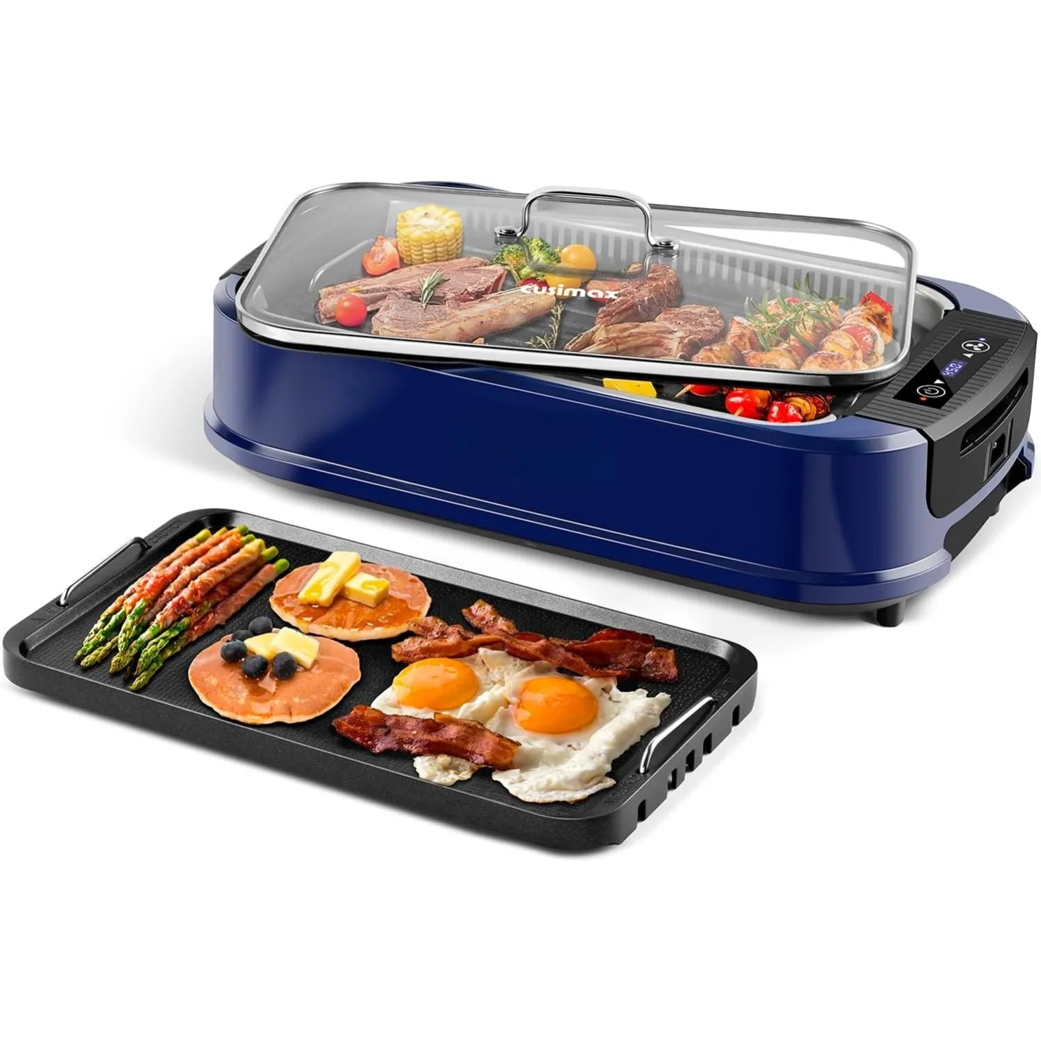 شواية okels، شواية داخلية بقدرة 1500 وات، شواية كهربائية، شاشة LED فنية وغطاء من الزجاج المقسى، كورية محمولة