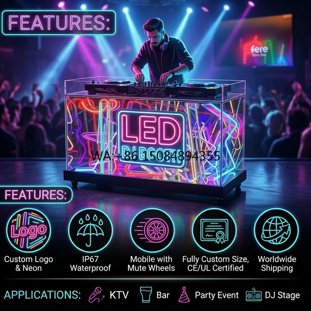LiqVis Portable RGB Custom LOGO 3D Infinity Mirror Led Light Neon DJ Booth Table With Wheels for Nightclub Bar KTV Party Event