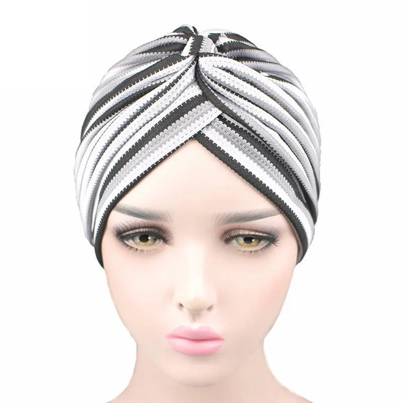 Women Knitted Striped Turban High Quality Breathable Turban Hat Headband Headwear For Chemo Hijab Hair Accessories