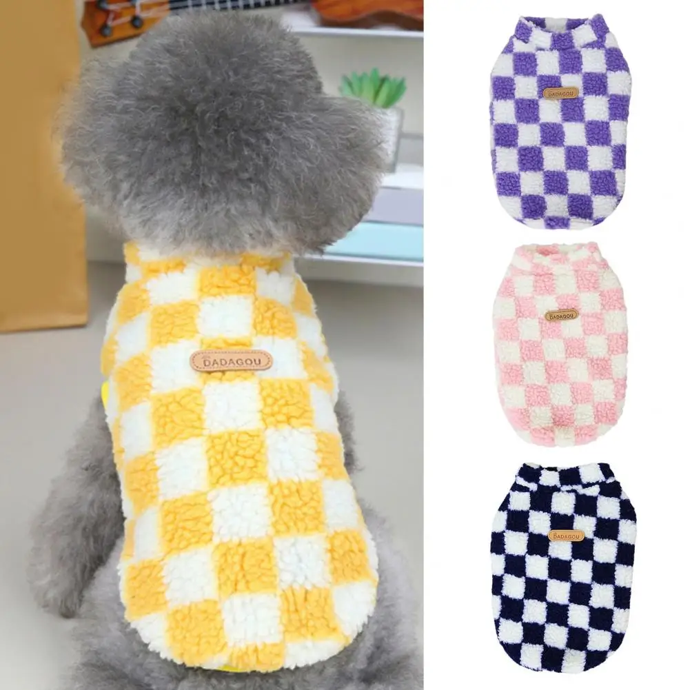 Pet Sweater Contrasting Colors Comfortable Soft Two-legged Close-fitting Keep Warm Lightweight Checkerboard Fleece Pet Vest