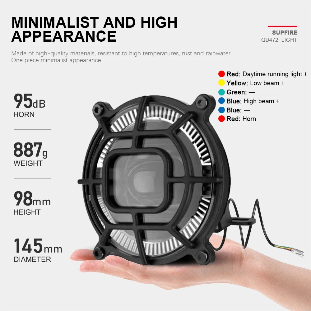 Electric Bicycle Snowmobile Horn Headlights QD472 Aluminum Alloy Adapt to 12V/36V/48V/60V/72V Night Safe Riding Front Headlight