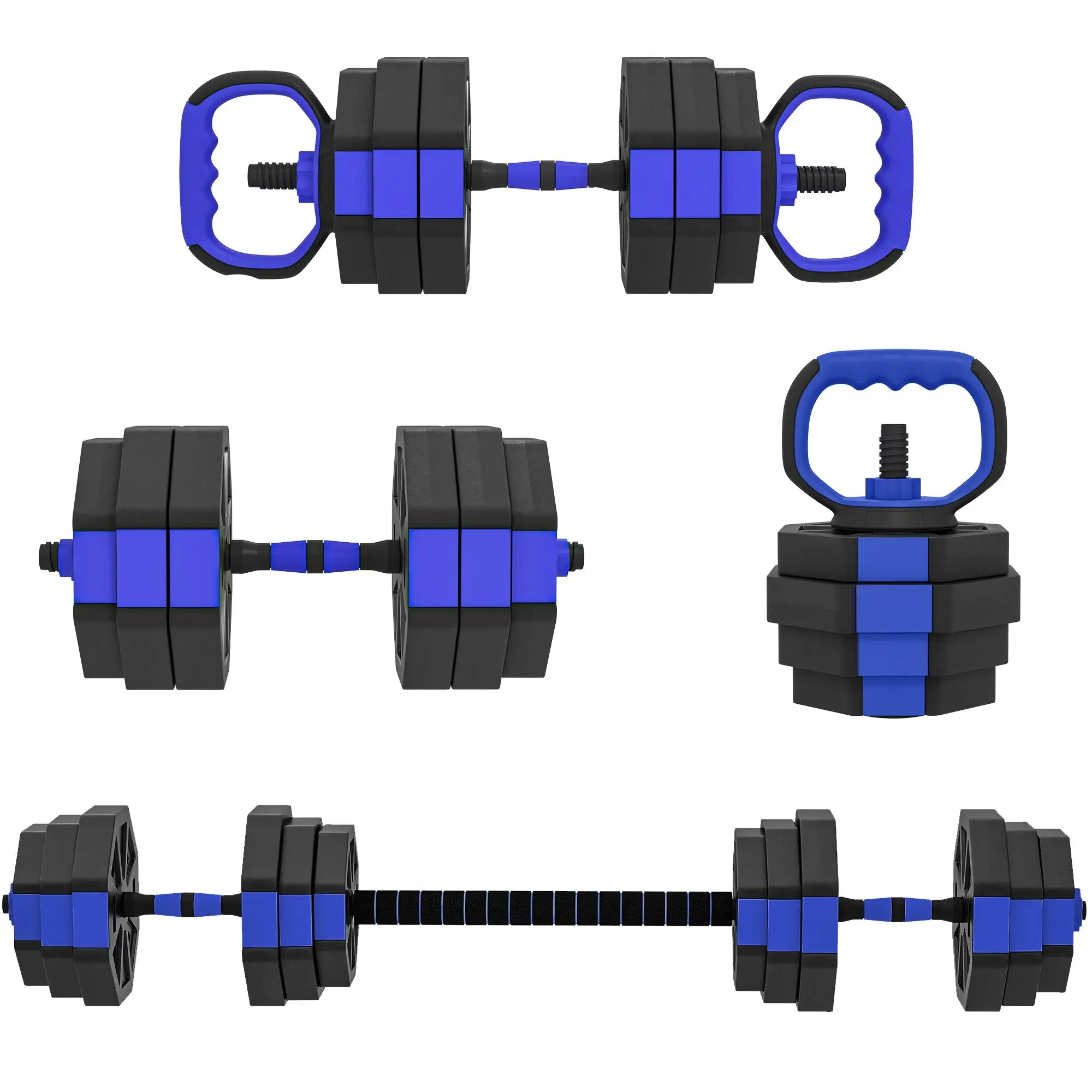 SPORTNOW Ensemble de poids 6-en-1, 25 kg, utilisable comme kettlebell, haltère, barre de musculation et support pour pompes, bleu