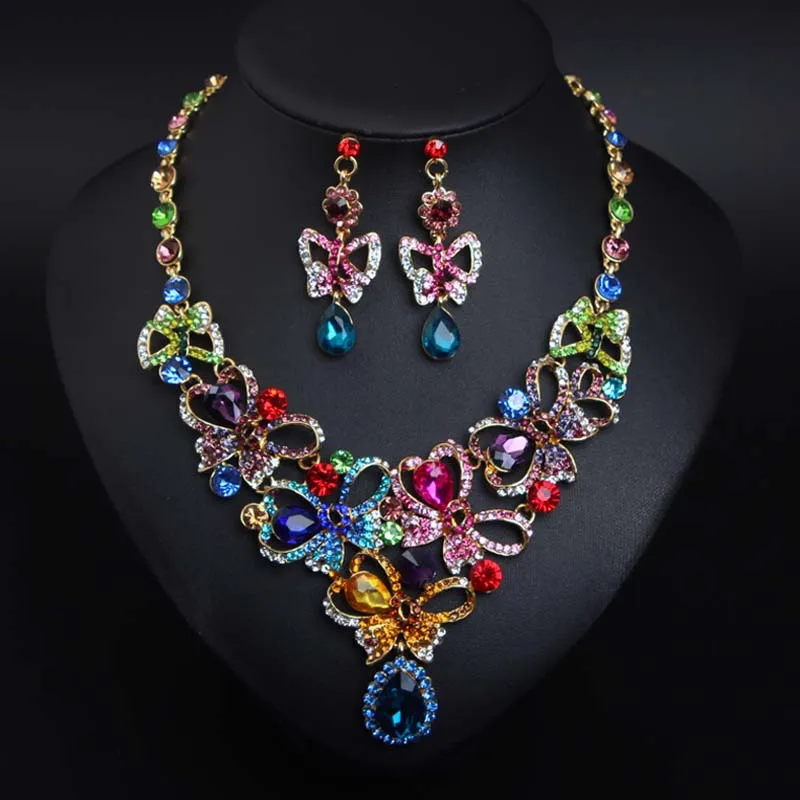 

Luxury Banquet Jewelry Set for Women Gifts Flash Crystal Butterfly Necklace Earrings Set Wedding Anniversary Jewelry Accessories