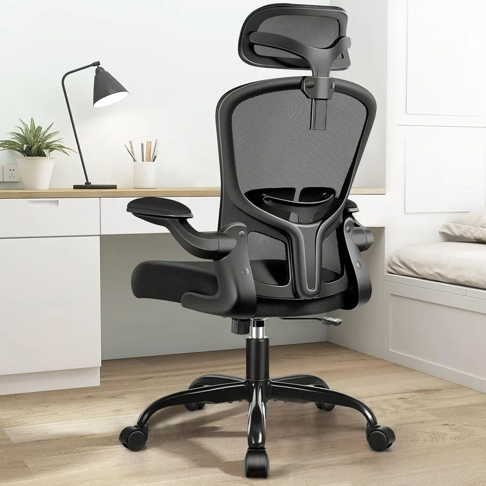 Office Chair Ergonomic office chair with headrest, high-back computer chair with adjustable lumbar support and wheels