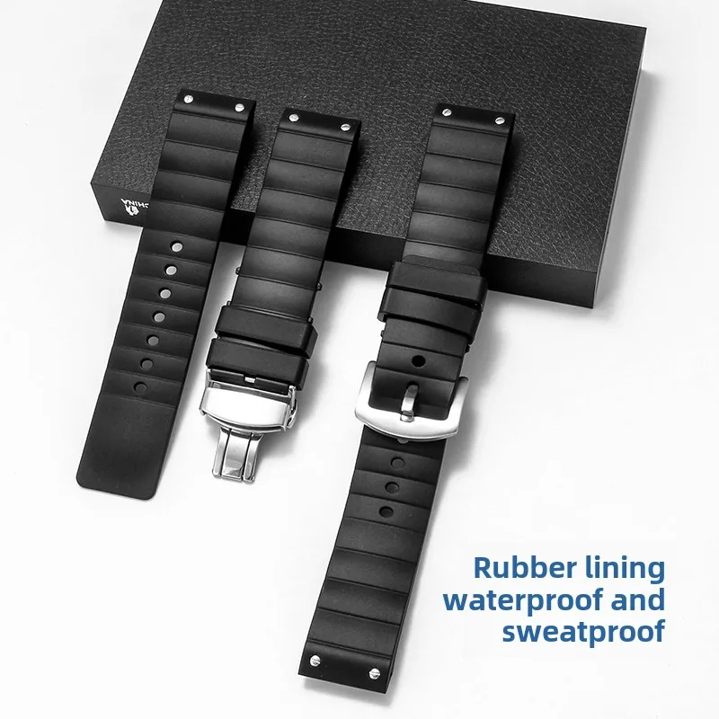 สําหรับ Cartier Santos Sandoz Sweatproof นาฬิกายางซิลิโคนวัสดุเสริมเหล็กหัวเข็มขัด 22 มม.การออกแบบสายหนา