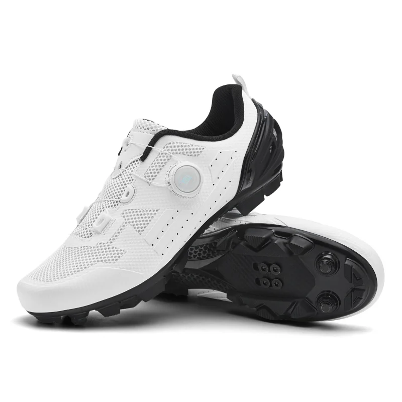 Herren Speed-Rennradschuhe SPD Cleat Flachpedal Atmungsaktiv Leicht Rutschfest Outdoor-Fahrradschuhe Weiß