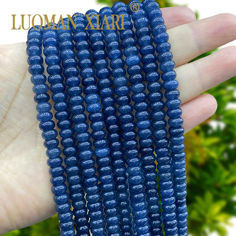 Natural Stone Rondelle 5x8MM Sapphire  Blue Chalcedony Loose Spacer Bead for Jewelry Make Diy Bracelets Charms Accessories