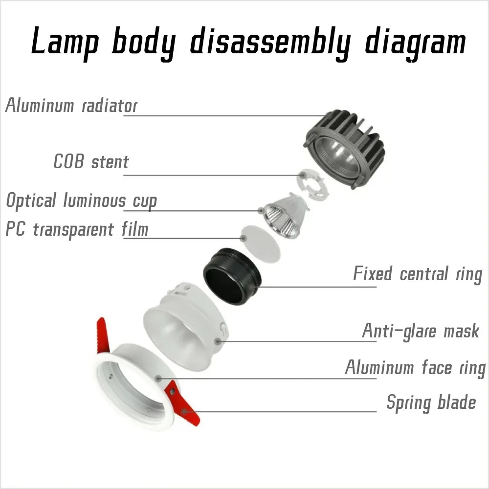 Recessed Anti-glare LED Dimmable COB Spotlight 5W7W10W 12W15W18W chip 20W 24W Downlight Celing Lamp AC85-265V Home business