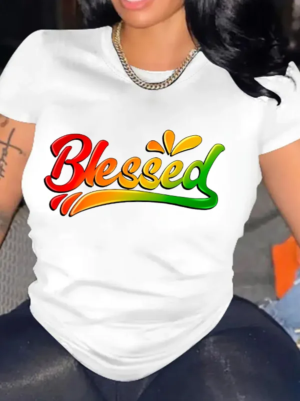 2024 New Fashion Juneteenth Women T-shirt Color Graffiti Blessed Slogan Print Female Shirt Hot Sale Popular Holiday Girl Tee