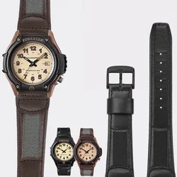 Cowhide Nylon canvas watchstrap 16 19mm Convex joint waterproof sports black brown men watchband For CASIO FT-500WC AW-80V W-89H