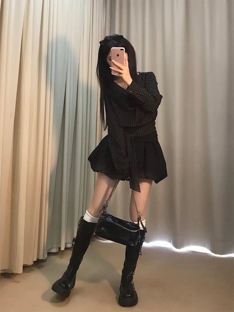 Effet minceur Long Sve à pois irt femmes col Ele Swing Neline Faionable début automne nouveauté