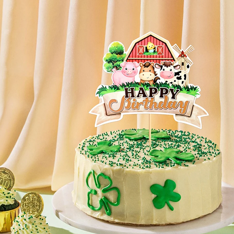 Cartoon Farm Animal Paper Cake Cupcake Topper Farm Theme Kids 1st Birthday Party Decor Baby Shower Supplies Chick Pig cake decor
