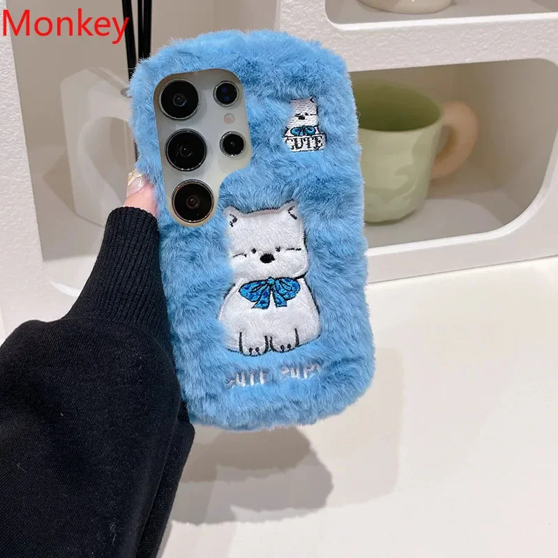 Cartoon Phone Case For Infinix Tecno Camon 30 20 Pro 19 16 12 Pop 8 Pova 6 5 4 3 Neo Fluffy Leopard Pattern Dog Plush Soft Cover