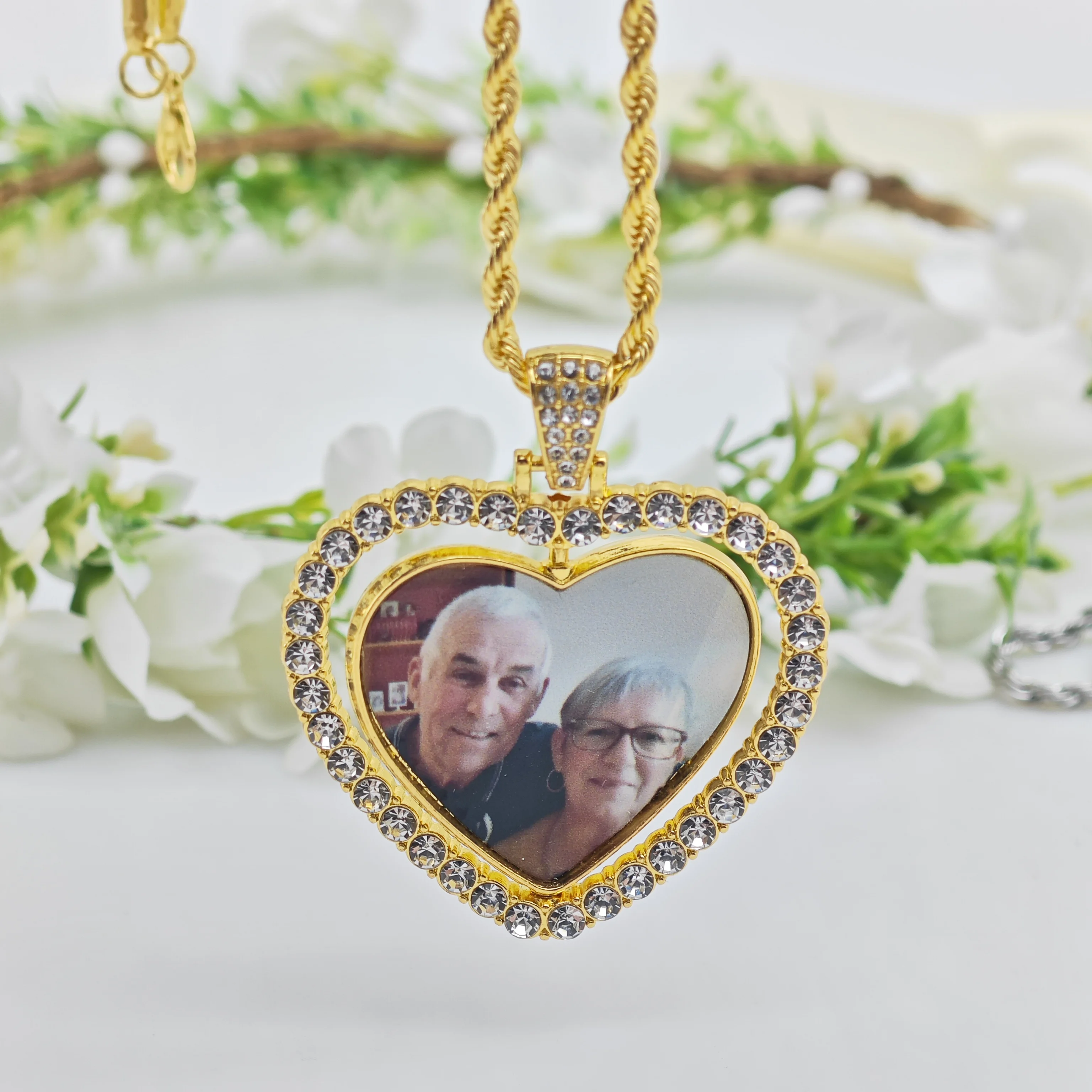 

DOREMI Personalized Picture Heart Necklace Pendant Charm HipHop Necklace Custom Photo Multi Side Picture Necklace