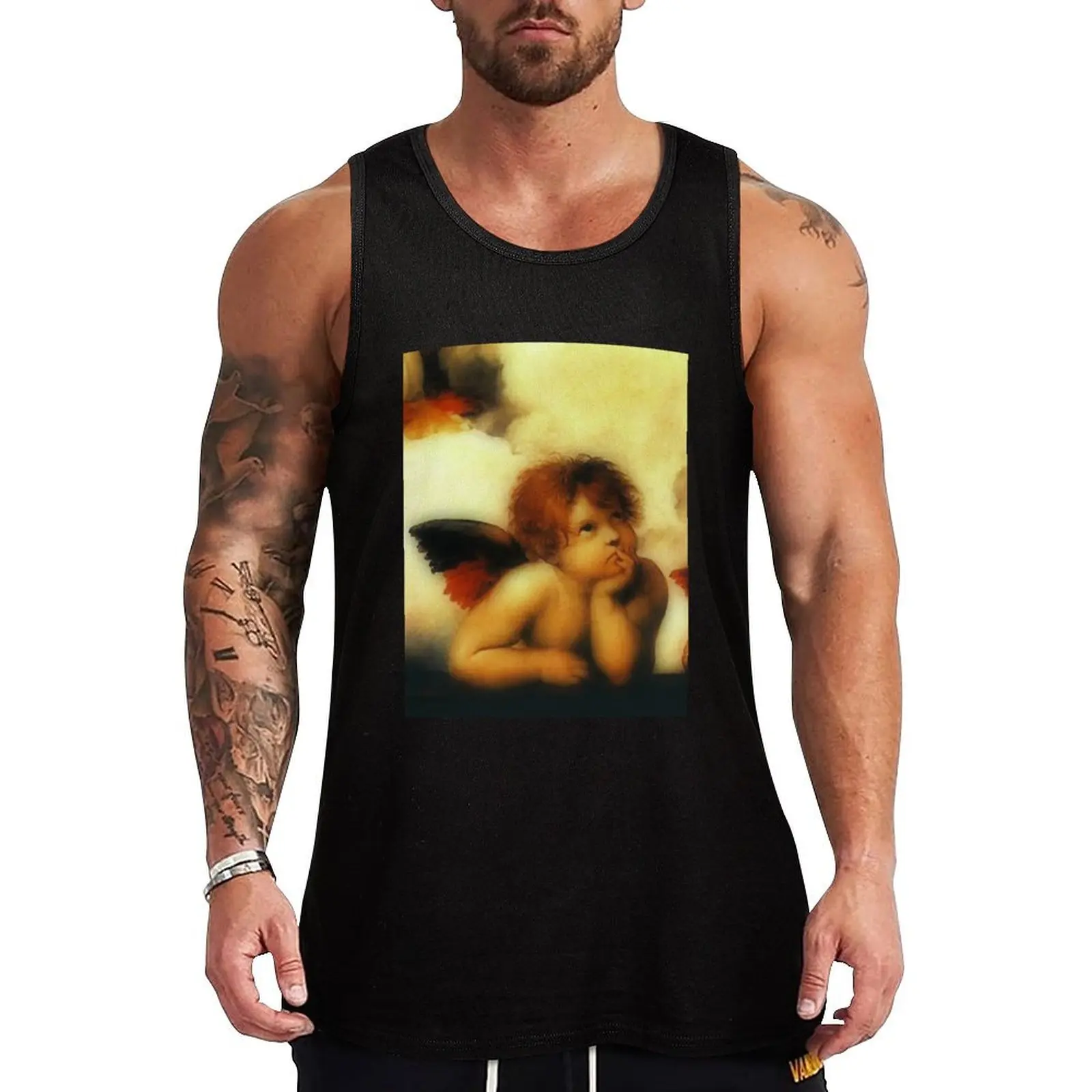 Raffaello Sanzio da Urbino Sistine Madonna(angel 1), 1513-1514. Tank Top t-shirts man Men's sleeveless