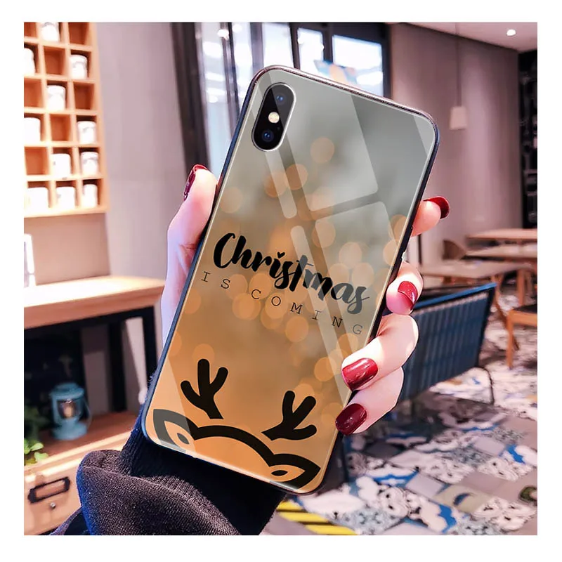 

Cute Christmas Deer Tree Glass phone case For iPhone 17 Pro Max Air 17 16 15 14 13 Pro Max 15 16 Pro 15Plus Case