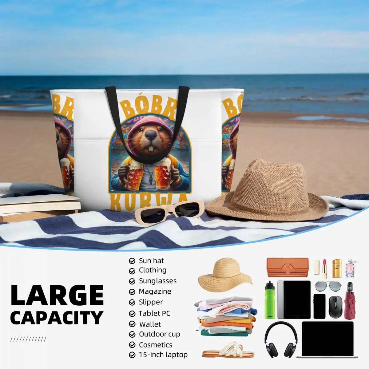 Bober Bbr Beaver Beach Tote Bag Sport Gym Yoga Duffle Large Tote Bag Women Travel Bag Fitness bag