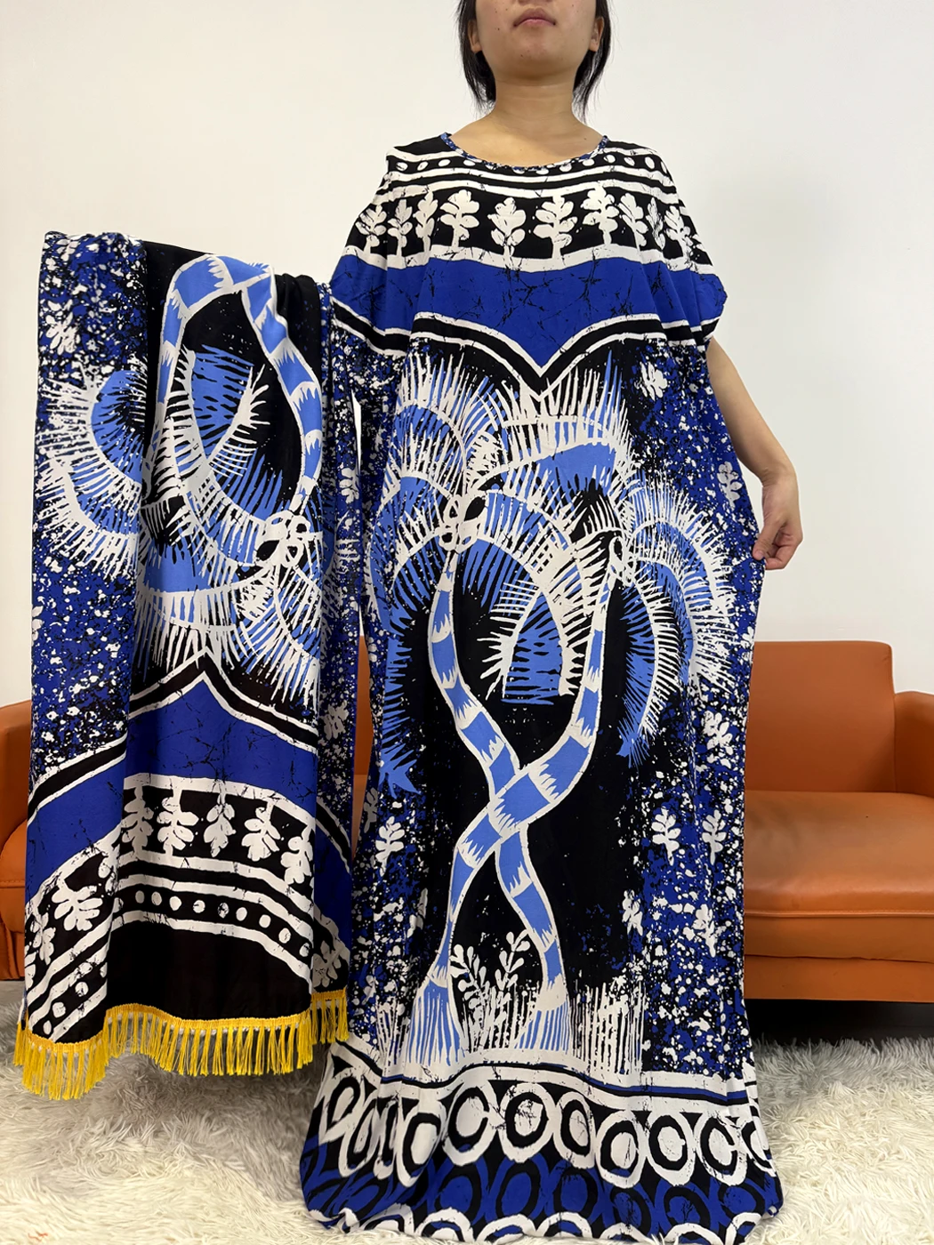 Muslim Abayas For Women 2025 Printed Cotton Loose Femme Robe African Dresses Nigerian Novelty Clothes With 160x80cm Lace Scarf