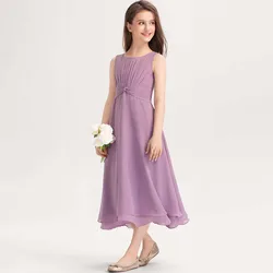 YZYmanualroom Chiffon-Kleid für Junior-Brautjungfern mit Schleife, A-Linie, quadratisch, knielang, 2–15 Jahre