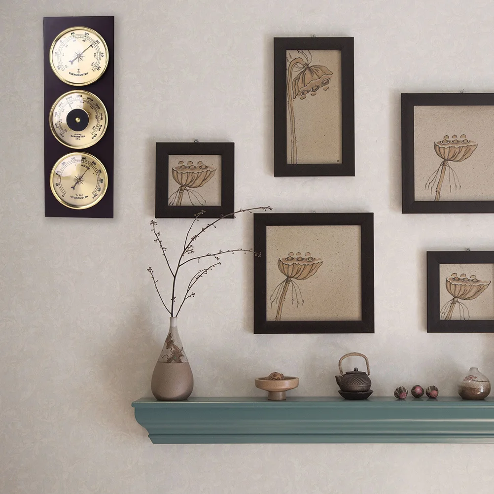 Barometr, termometr i higrometr ze stopu aluminium, montowany na ścianie, domowa stacja pogodowa, miernik temperatury i wilgotności z wyraźną skalą.