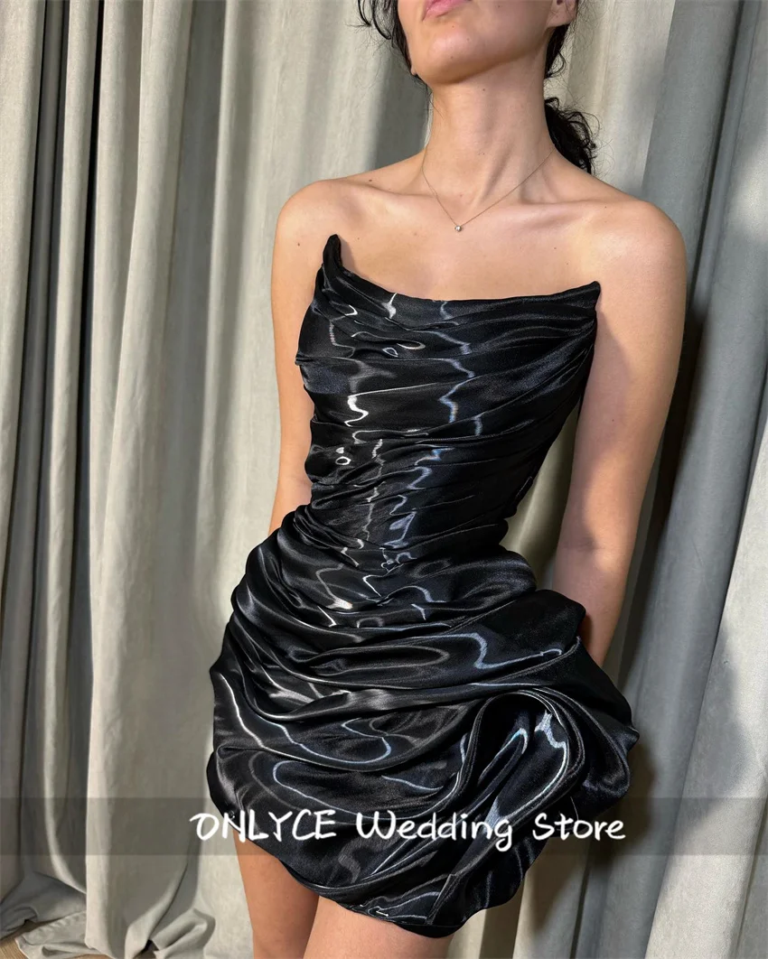 

Сияющее черное мини-коктейльное платье без бретелек, выпускные платья с каскадными рюшами, сексуальные платья для выпускного вечера по индивидуальному заказу 2025