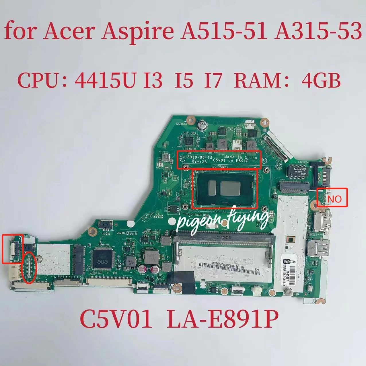 C5V01 LA-E891P Mainboard Acer Aspire A515-51 A315-53 Laptop Motherboard With 4415U I3 I5 I7 CPU RAM:4GB UAM DDR4 100% Test OK