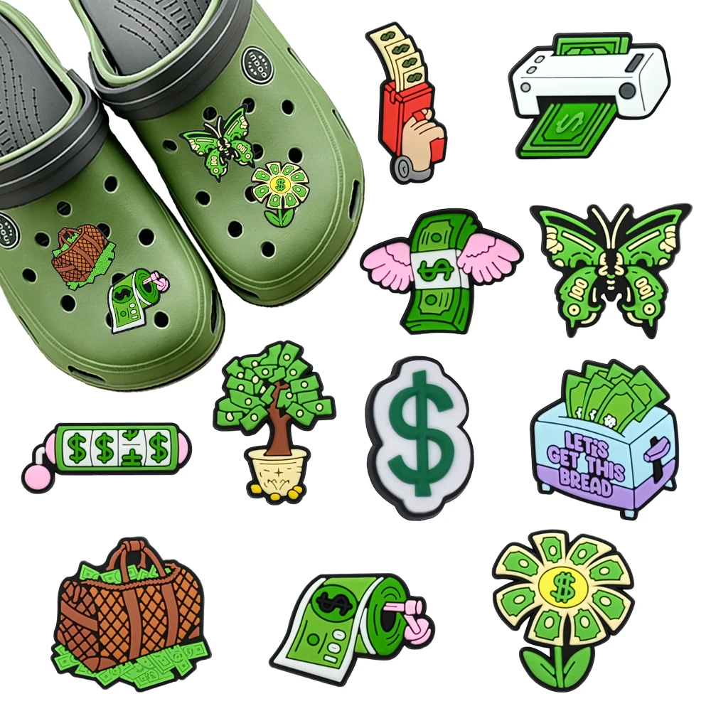 1-11Pcs Cartoon Creativity US Dollar Series PVC Shoe Charms Accessories DIY Detachable Sandal Wristbands Decorations Party Gifts