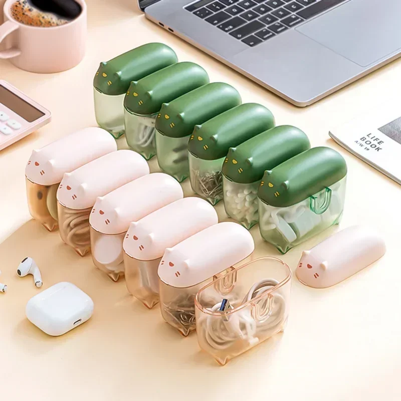 

Cute Cat Charger Wire Organizer Container Charging Line Storage Box Transparent Phone Charger Box Portable Cable Storage Box