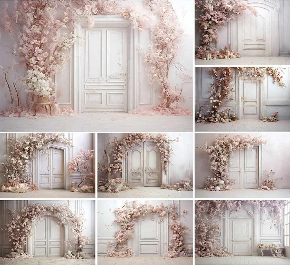 

Mehofond Photography Background Rustic Floral White Door Adult Birthday Wedding Maternity Portrait Decor Backdrop Photo Studio