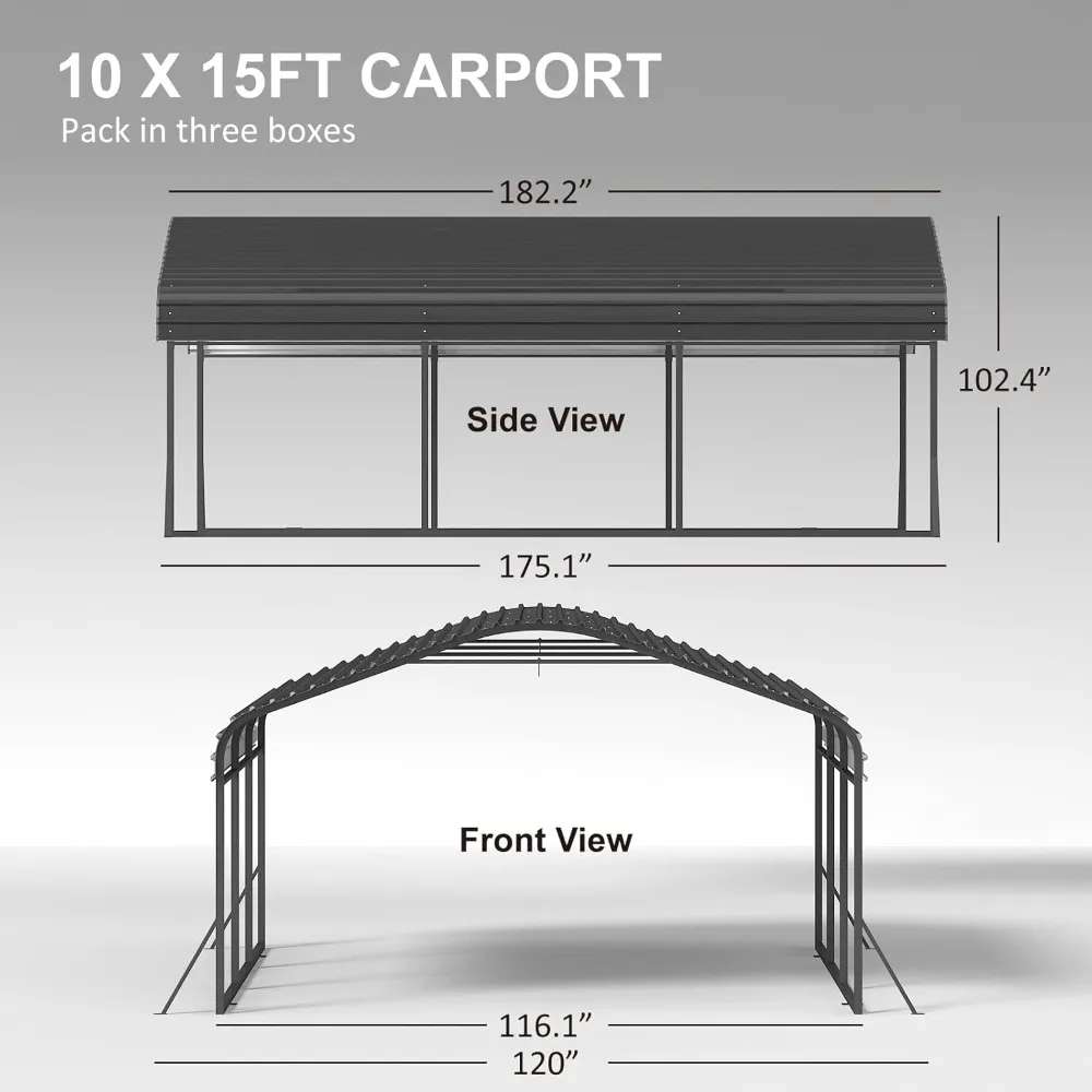 Porta-coporte de metal, dossel de carport resistente com base aprimorada, telhado de aço galvanizado e estrutura totalmente metálica, sombra de abrigo de carro de garagem