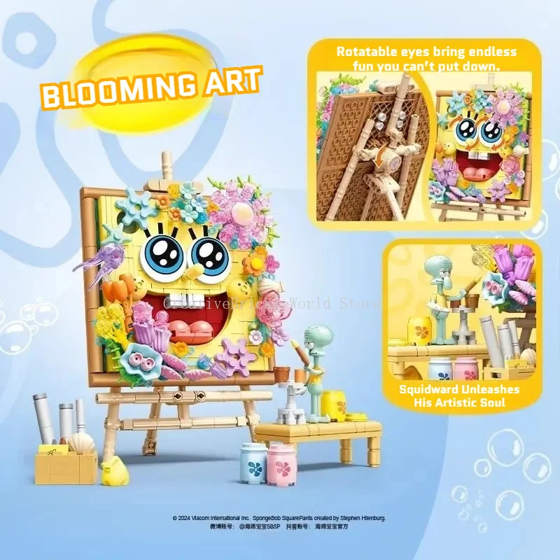 SEMBO SpongeBob SquarePants Flower Art Model Easel Scenes Building Blocks Assembled Model Educational Toy Cartoon Ornaments Toy