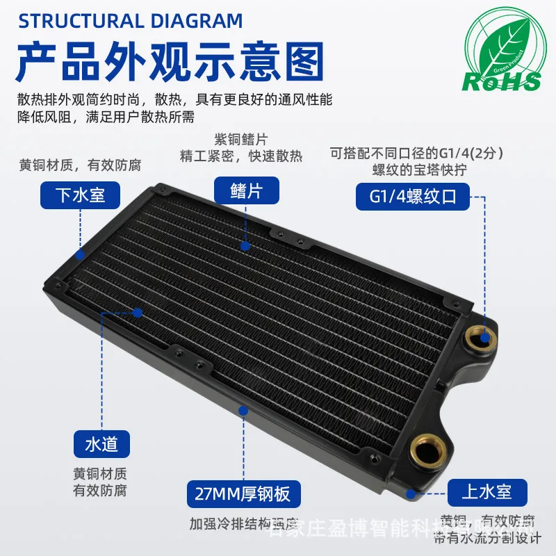 Yingbo 240 صف نحاسي 27 مللي متر سميك صف تبريد مياه الكمبيوتر صف تبديد الحرارة خالي من الرصاص حماية البيئة الطبية inst #2