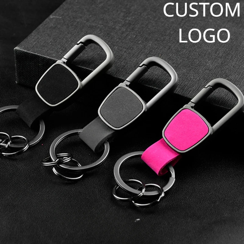 

Customized Frosted Cowhide Metal Keychain Retro Vintage Leather Car Logo Key Chain Ring Laser Engrave Keyring for Men and Women