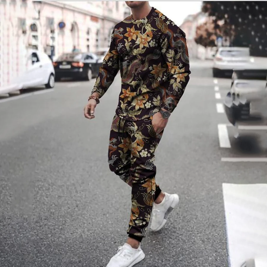 New Arrival Man Tracksuit 2 Piece Sets Fashion Oversized Casual Luxury Long Sleeve T-Shirt Trousers Sports Suits Men's Clothing