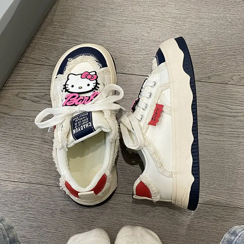 Sanrio HelloKitty Women Platform Sneakers Cartoon Lace Up Flat Outdoor Comfortable Running Sports Shoes Tennis Jogging Sneakers