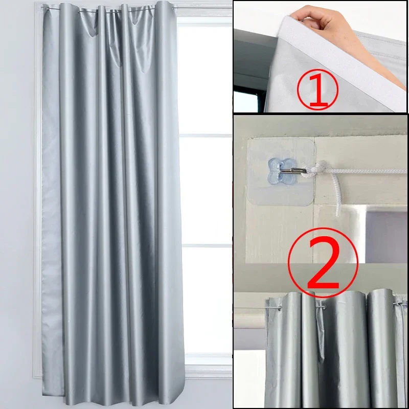 Punch Free 99% Shading Curtain Window Sunshade Curtain Sunshade Cloth Heat Insulation Shades Double Sided Silver Anti-UV Curtain