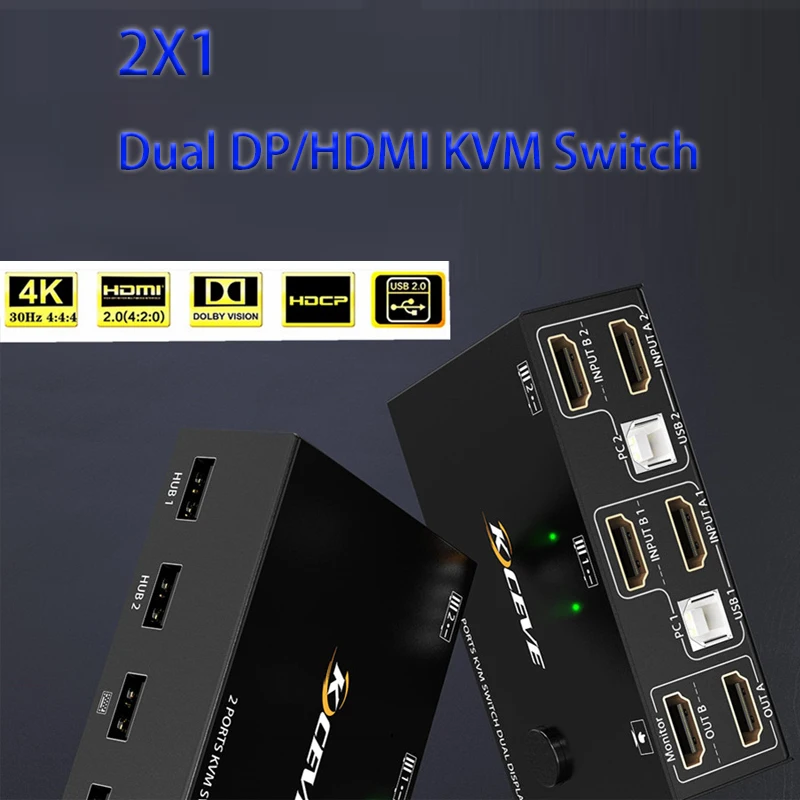 

Game Live Streaming 2X1 Dual DP/HDMI-compatible KVM Switch Plug and Play Multi-function Docking HDMI-compatible Splitter Switch