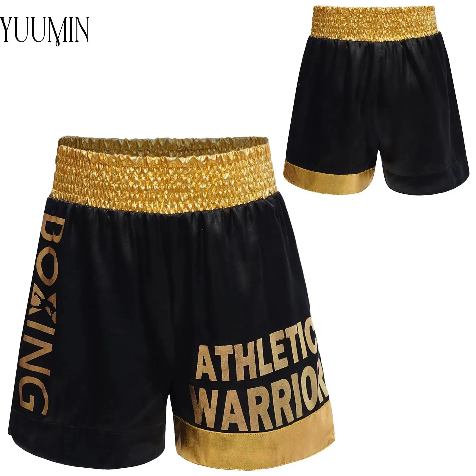 

Kids Boy Boxing Shorts Boxer Training Clothes Metallic Letter Printed Wide Stretchy Side Slit Shorts for Halloween Cosplay Party