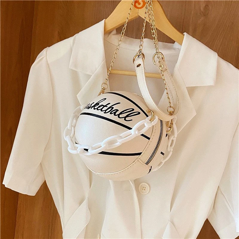 Round Basketball Crossbody Bag For Women Fashion PU Leather Ball Bag Football Chain Shoulder Bags Female Chic Handbag image 6