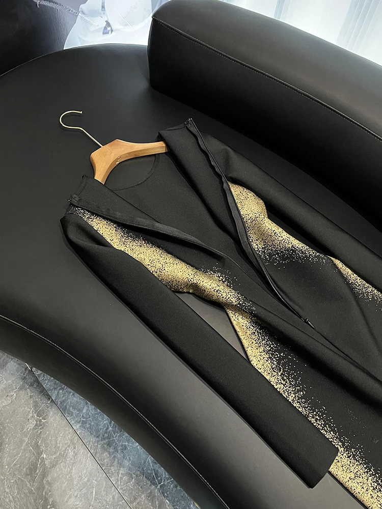 Ele Sexy Long Sve round Ne Golden Emed adient Color Tight Fit Bodycon Dr Cintura alta Commute Sle Mujer F...