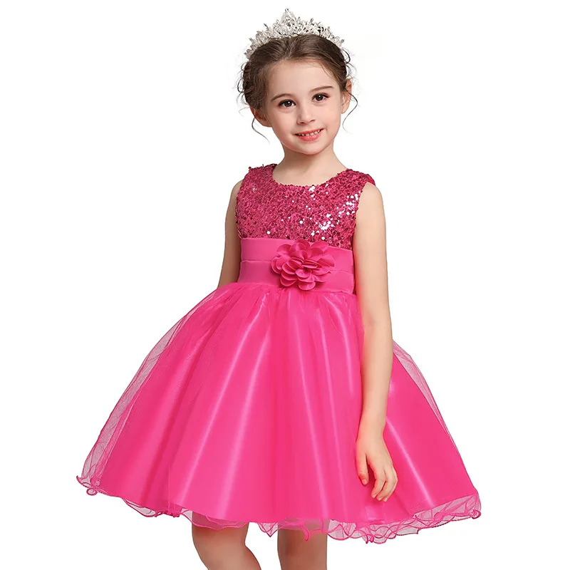 Girl's Sequin Flower Princess Skirt 3-12 Years Old Fashion Bow Mesh Skirt Birthday Banquet Wedding Flower Child Performance Clot