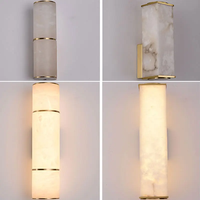 Luxury Marble Wall Sconce LED Modern Copper Gold Wall Lamp Bedside Lighting Fixture 110 240v for Bedroom Hotel Corrid Decoration