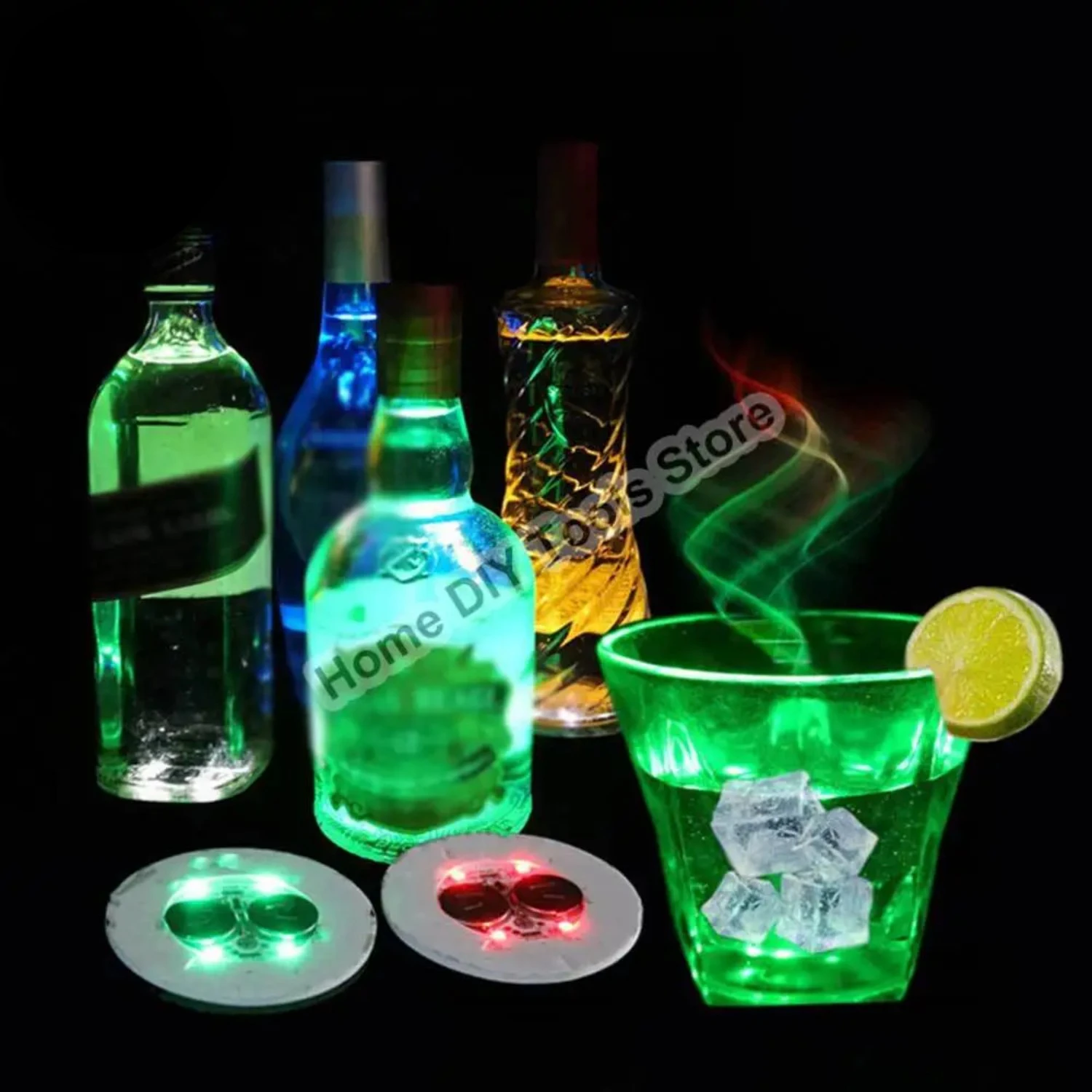 LED Coaster Stickers for Drinks Cup Pads - Luminous Wine Liquor Bottle Coaster Sticker Set for Bars with Atmosphere Lights