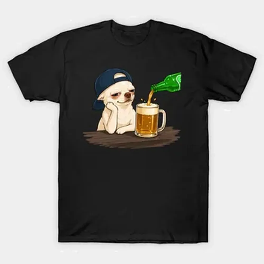 Funny Chihuahua Beer Reaction Meme T-shirt For Men Women 100% Cotton T Shirts Short Sleeve